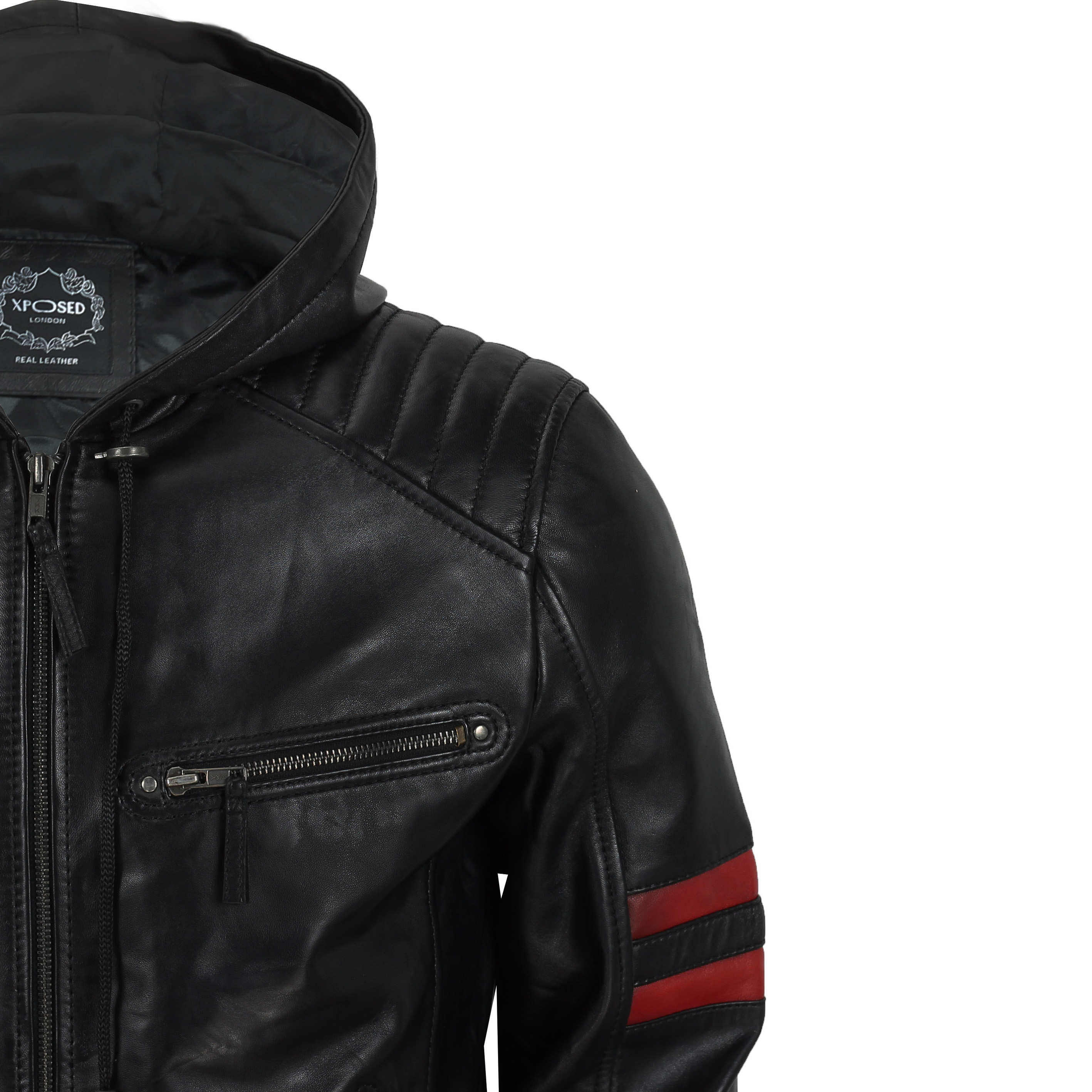 Leather jacket hot sale red stripe